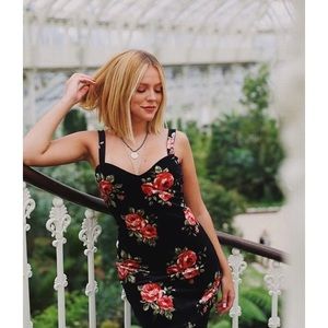 Forever 21 Small Black Floral Velvet Mini Dress